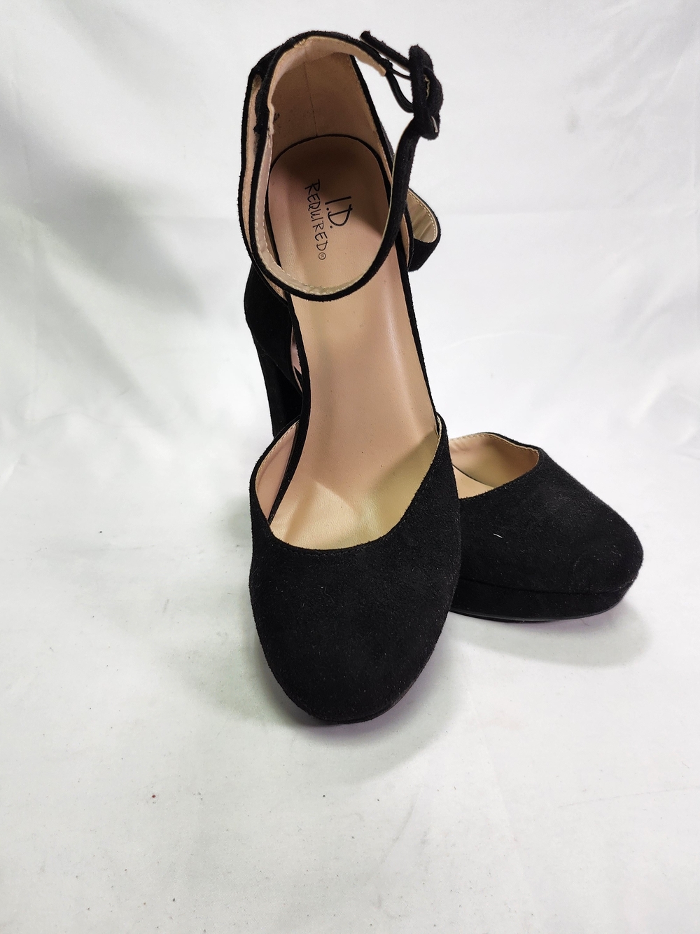 Black Suede Ankle-Strap Platform Heels by J.D. Renfrew